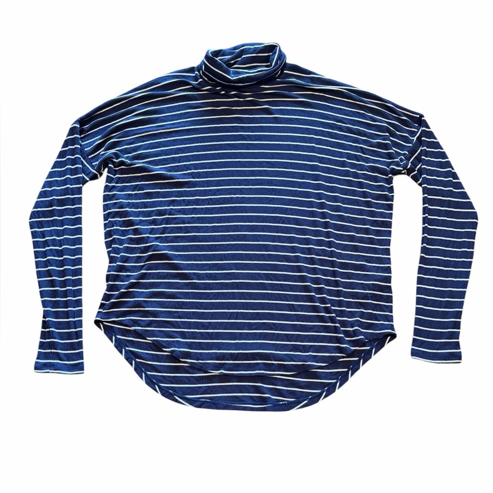 Michael Kors Navy and White Striped Turtleneck- Size L Oversized- Like New